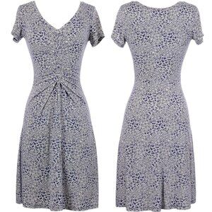 Athleta Honey Ruched-Front Soft Jersey Floral Print Dress - Purple/White…